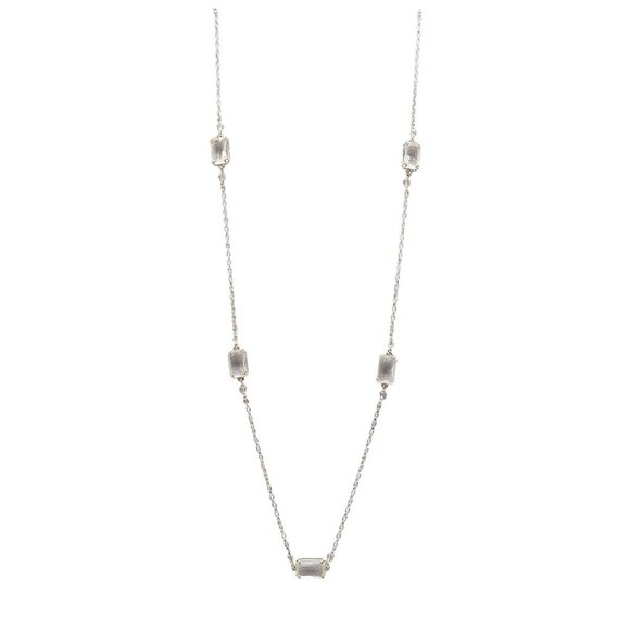 Lauren Ralph Lauren Station Necklace Clear Rectangular Crystals 36 Inches - Picture 1 of 6